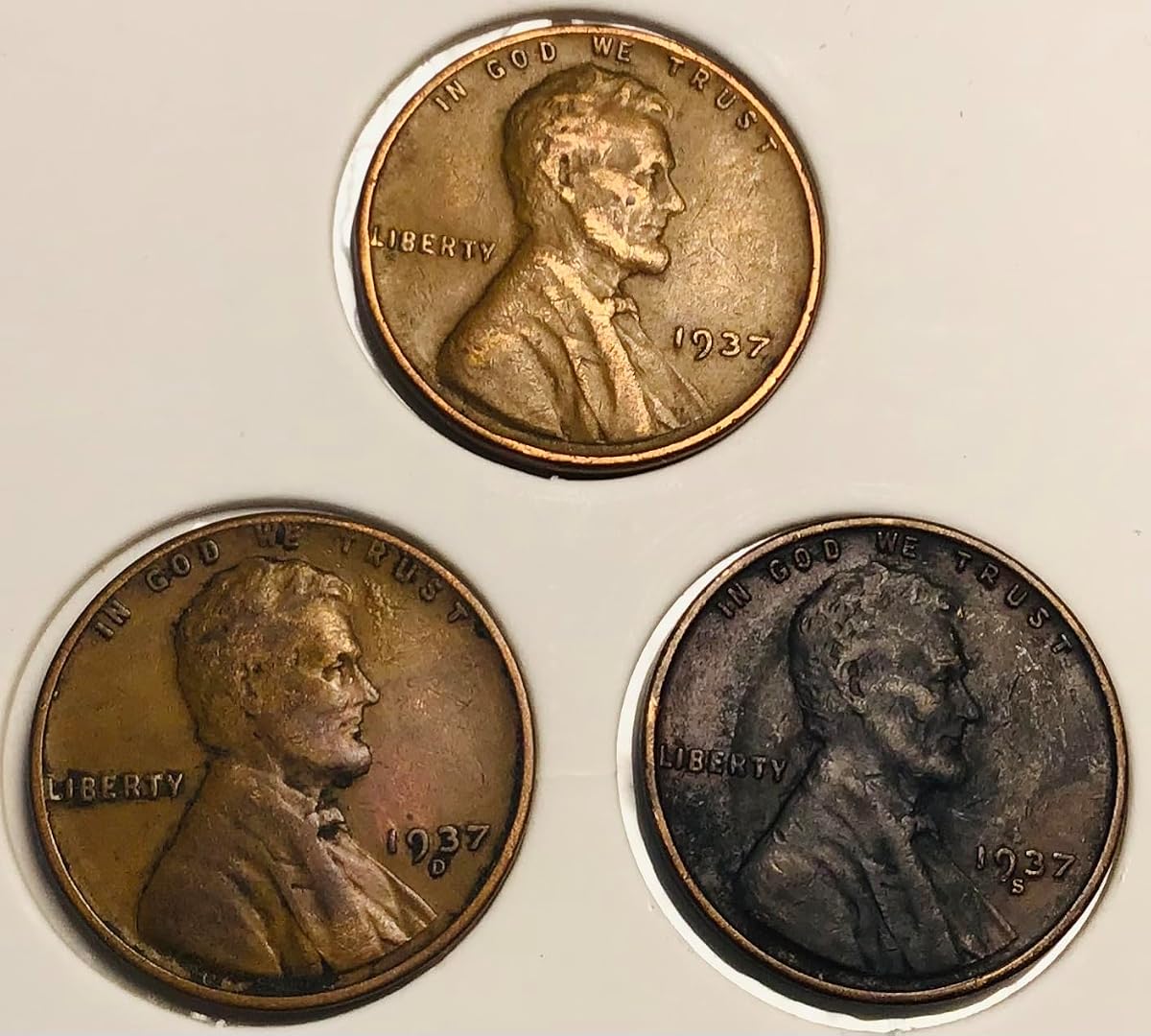 1937 P D S Lincoln Wheat Cent Set Penny Very Fine