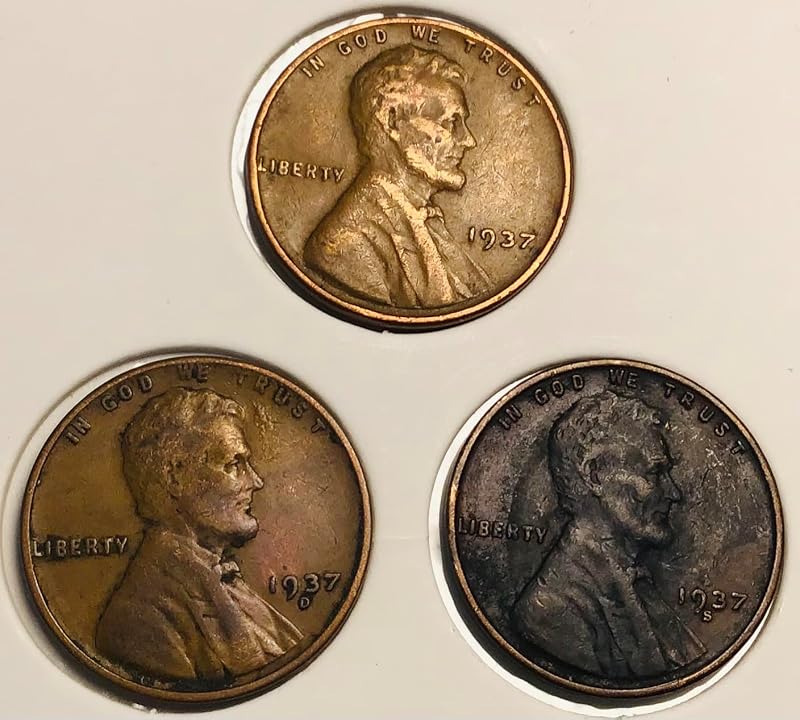 1937 P D S Lincoln Wheat Cent Set Penny Very Fine