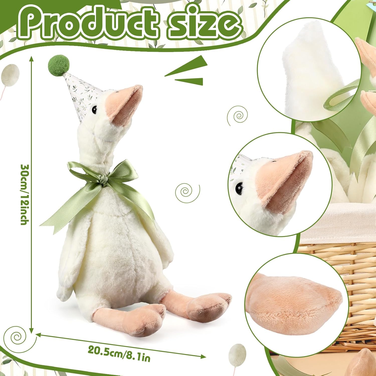 Blueweenly 8 Sets One Silly Goose Birthday Decoration 15.7 Inch Soft Silly Goose Stuffed Animal Hat with Wood Table Decor for Birthday Party Decoration