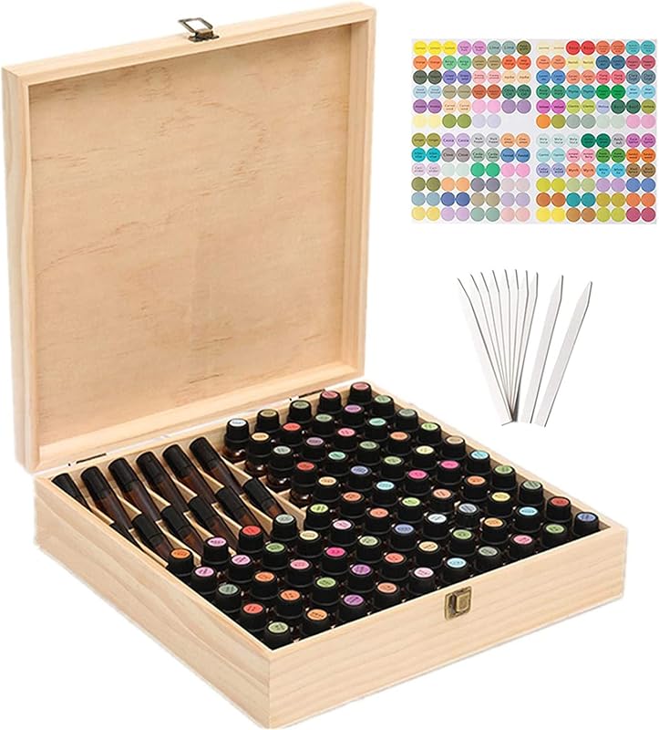 JasCherry Organizador de Madeira para Frascos de Óleos Essenciais com 85 Compartimentos, 35 x 35 x 8 cm