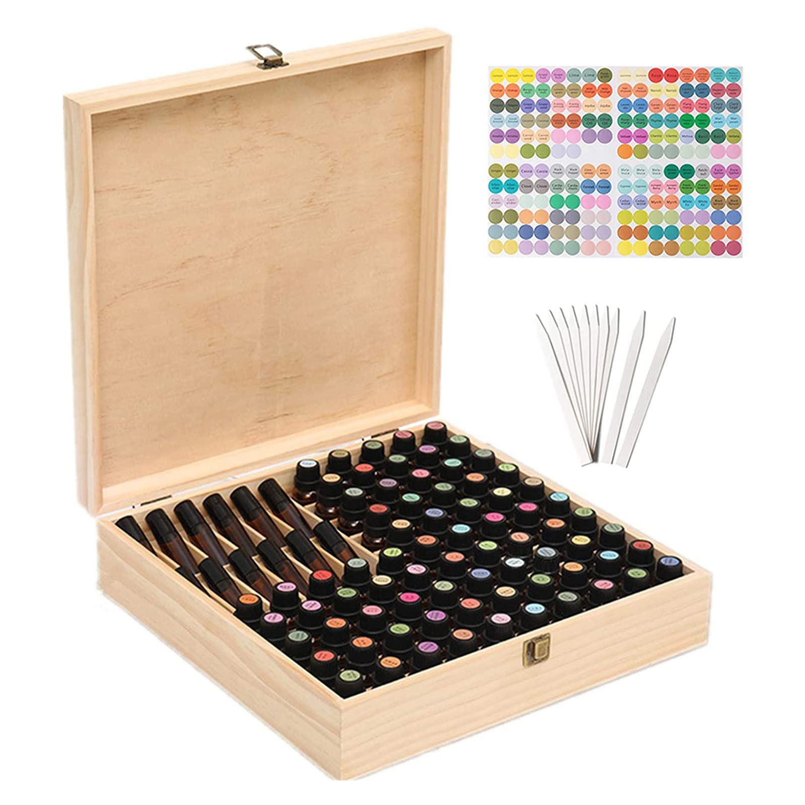 Caja de madera para aceites esenciales con 85 compartimentos - organizador ideal para aceites esenciales y fragancias