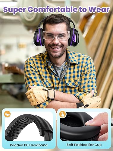 Miniatura 5 de Orejeras de seguridad con reducción de ruido de 31 dB con diadema ajustable, protectores auditivos para niños autistas, adultos, para cortar césped,