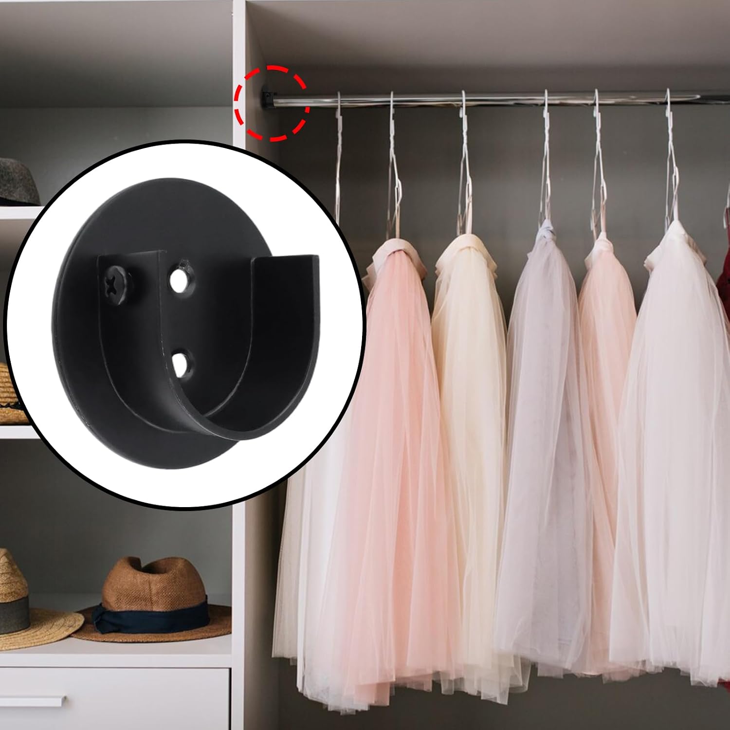 KUMGROT 1.53 In Closet Rod Bracket, Shower Pole Sockets Support Bracket