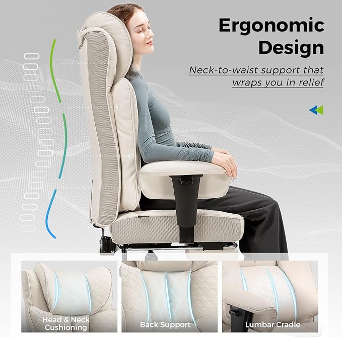 Silla de Oficina Ejecutiva Reclinable con Reposapiés Beige miniatura 9