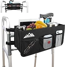 supregear Foldable Rollator Basket with Cup Holder, High Capacity Storage Pocket, Hands Free for Elderly, Not Suitable for Rollator, Black