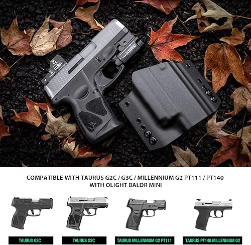 Miniatura 3 de WARRIORLAND Taurus G2C / G3C Olight Baldr Mini Holster OWB Kydex Made Optic Cut Ajuste: Taurus G2C / G3C / Millennium G2 PT111 / PT140 con BALDR