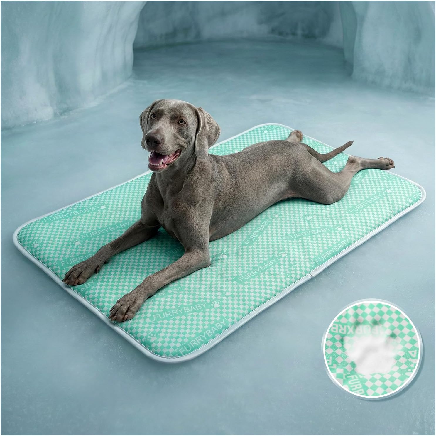 furrybaby XL Extra-Thick Dog Cooling Mat 44" x32, Latest PCM Tech Endothermic Color-Changing Mat for Dogs & Cats, Long-Lasting Cooling, Washable & Non-Toxic for Bed Crate Indoor Outdoor Summer, Mint