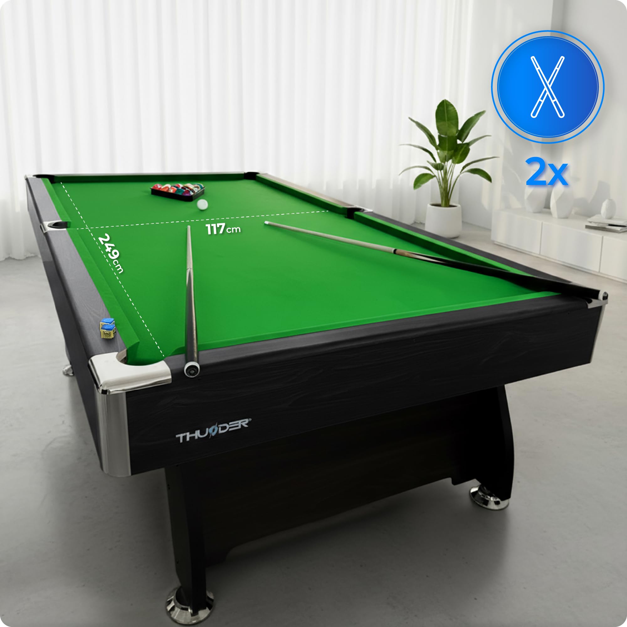 Billardtisch 7ft/8ft/9ft Schwarz oder Braun, MDF Poolbillardtisch mit Kugelrücklauf und Zubehör, optional mit Tischtennis- und Airhockey-Auflage