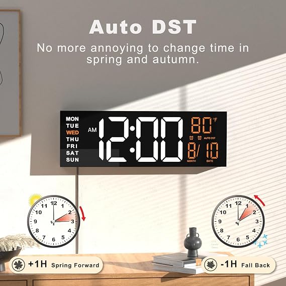 JALL 16 Large Digital Wall Clock with Remote, Back to School Classroom, Gift for Student Teacher, Big LED for Seniors, Auto Dimming, 8 RGB Colors, Night Light, Timer, Temperature for Living Room
