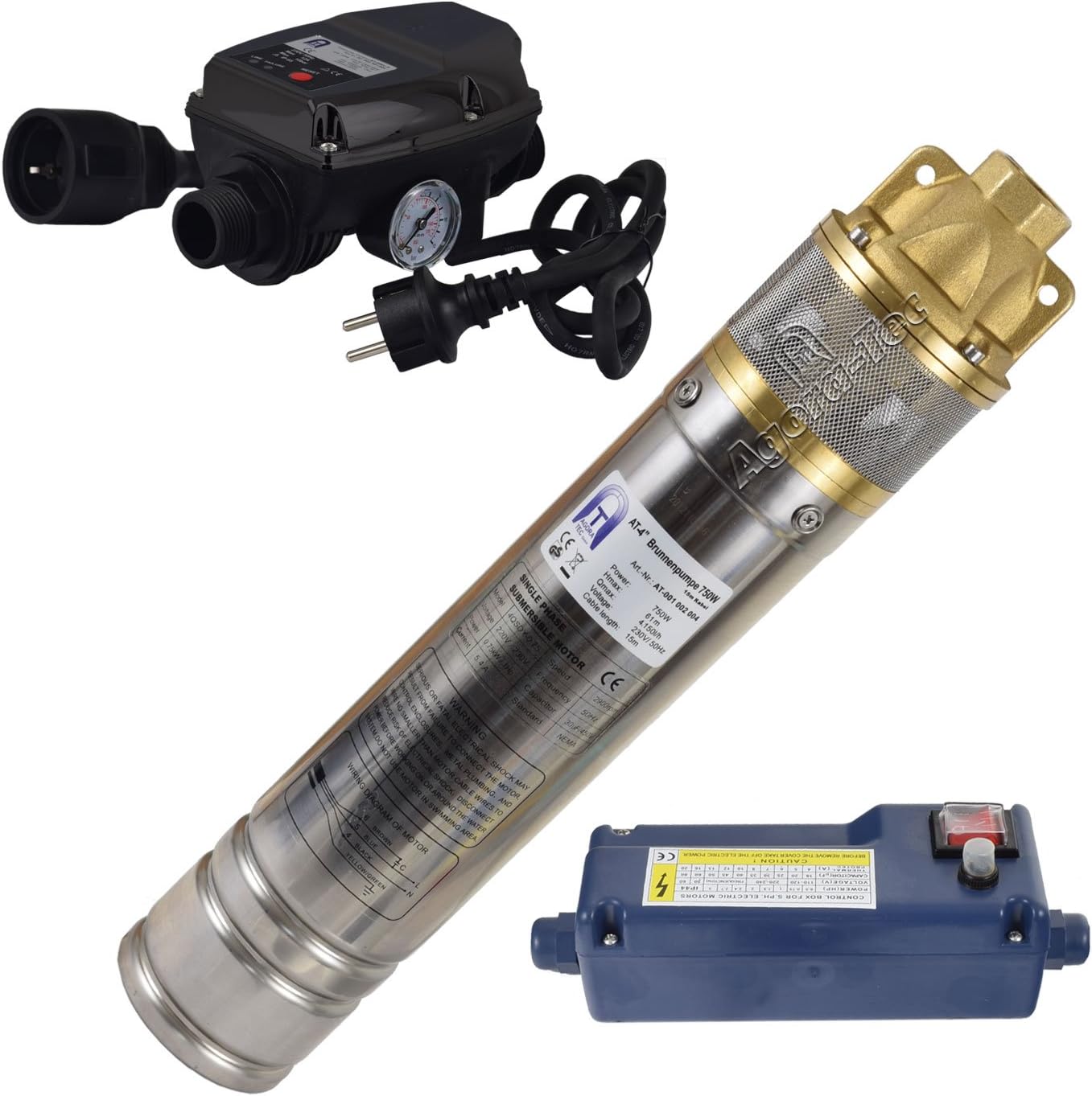 Produktbild von Agora-Tec 3 Zoll Tiefbrunnenpumpe Premium 550W – 4000 L/h, 60 M Förderhöhe, 20 M Kabel