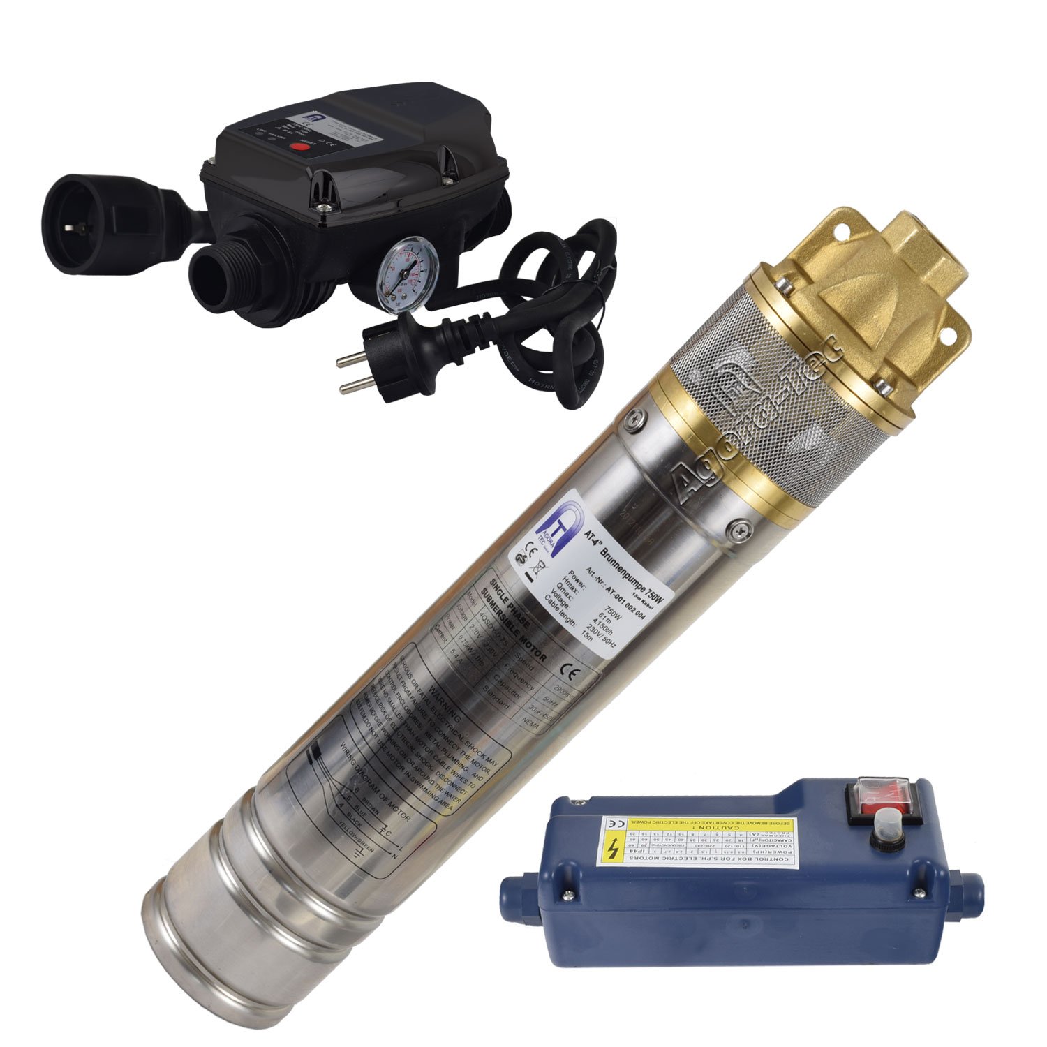 Agora-Tec® 4 Zoll 750-5DW Hochdruck Tauchpumpe inkl. Pumpensteuerung