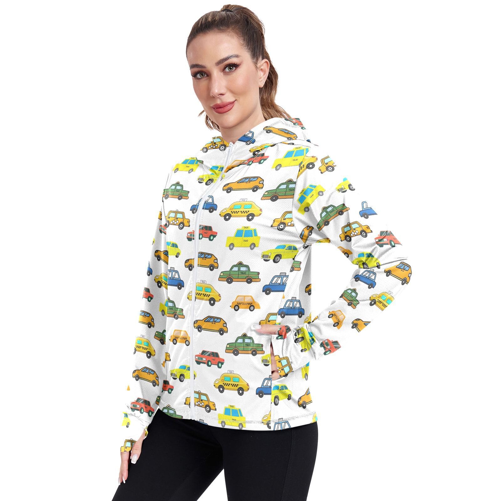 Cars Taxi Women's UPF 50+ Sun Protection UV Jacket - Zip Up Hoodie Long Sleeve Hiking Fishing SPF Performance Shirt with Pockets Thumbhole