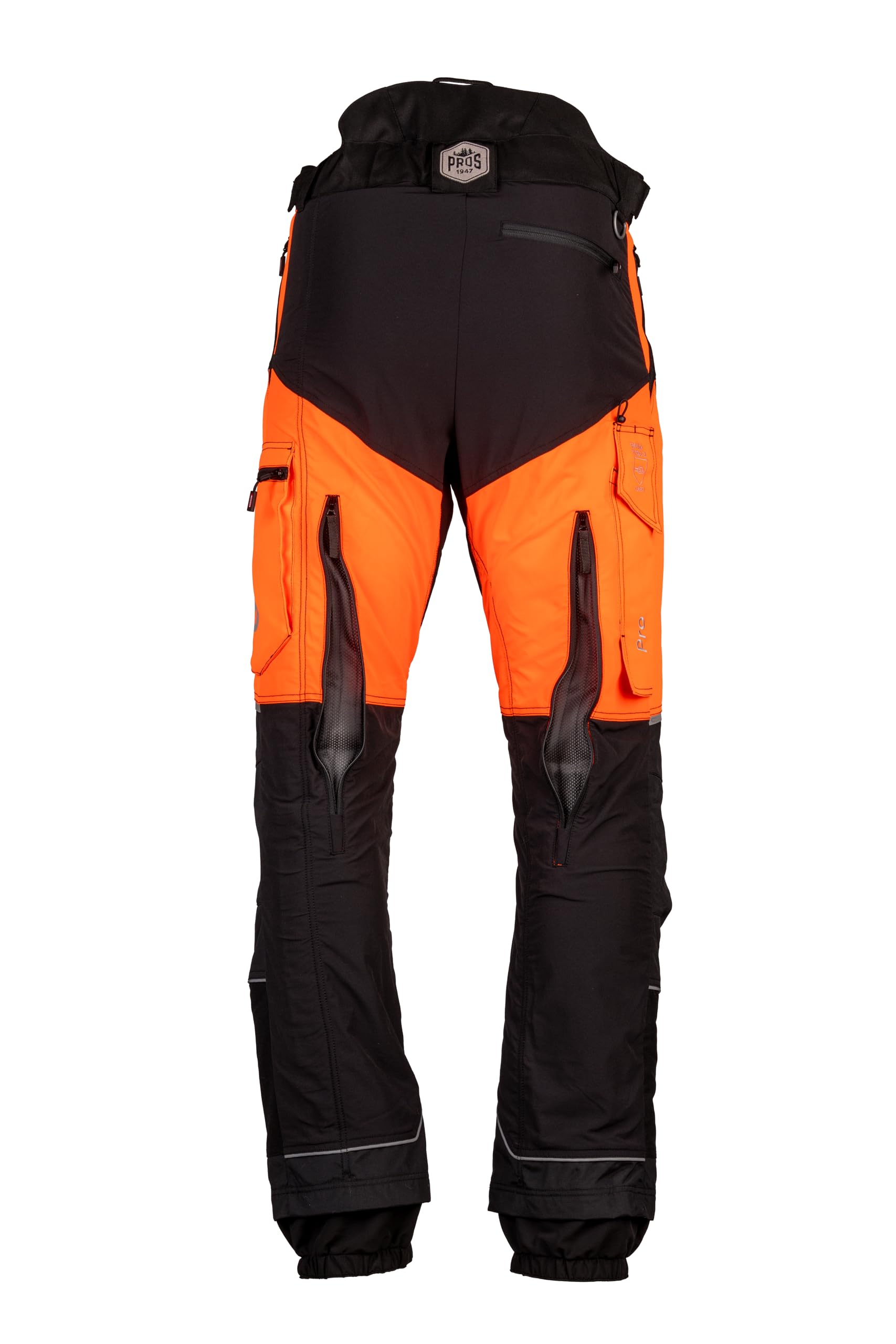 Oregon Protect Pro Schnittschutzhose, Für Damen und Herren, Hi-Vis-Arbeitshose, Atmungsaktive Arbeitskleidung mit 4-Taschen-Design, Forsthose für Motorsägen, rot/gelb, orange/schwarz