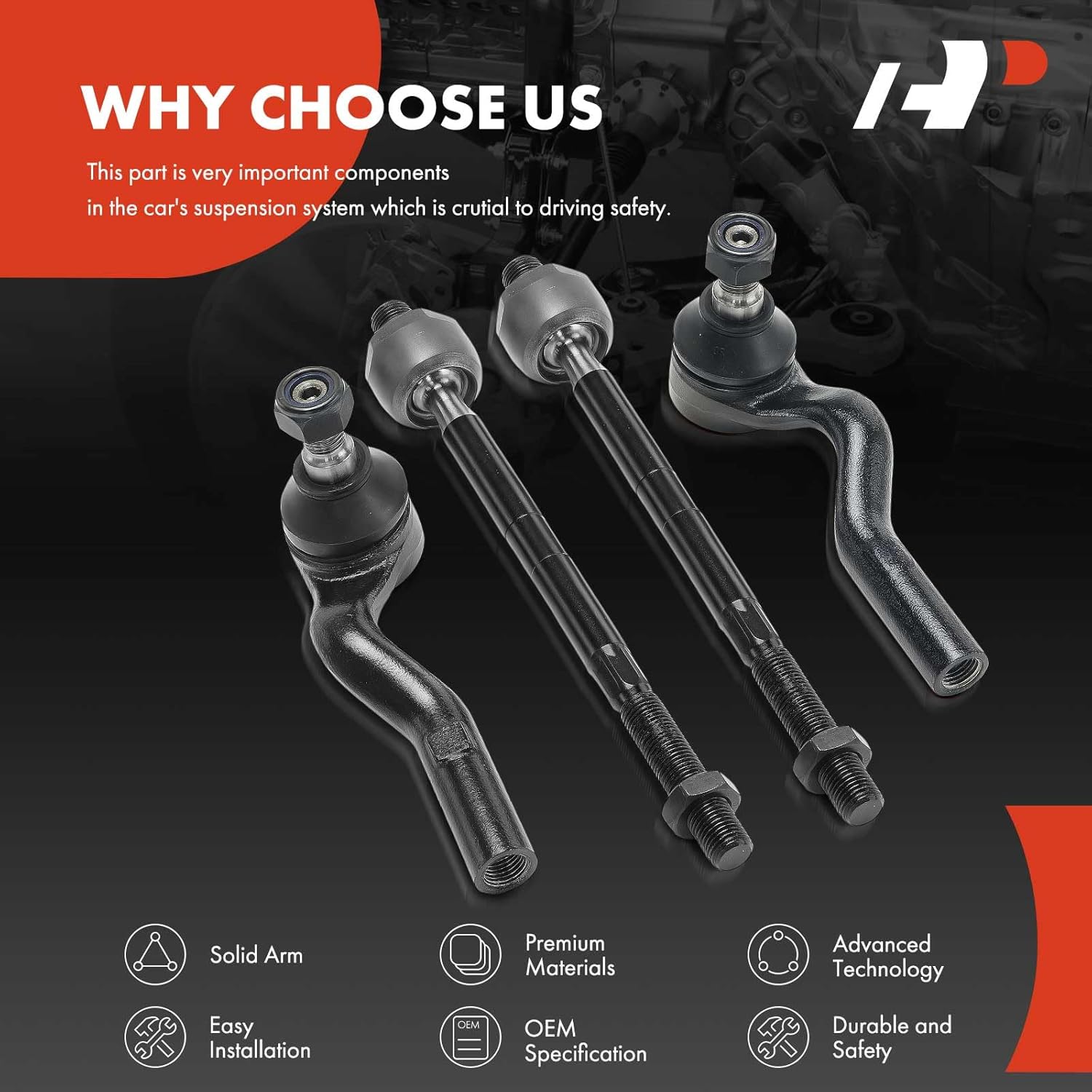 A-Premium Set of 4, Front Inner Outer Tie Rod End Kit, Compatible with Mercedes-Benz E300 1996-1999, E420 1997, E430 1998-2002, E55 AMG 1999-2002, E320 1996-2003