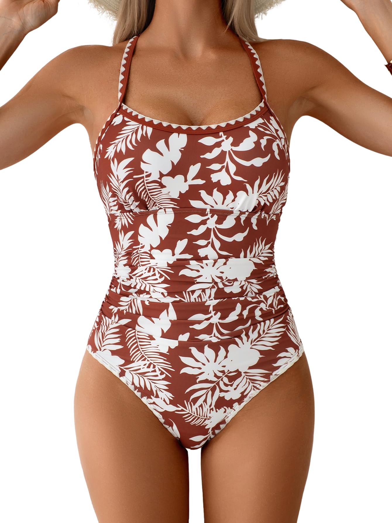 Eomenie Womens Tummy Control Swimsuit Criss Cross Tie Back Bathing Suit