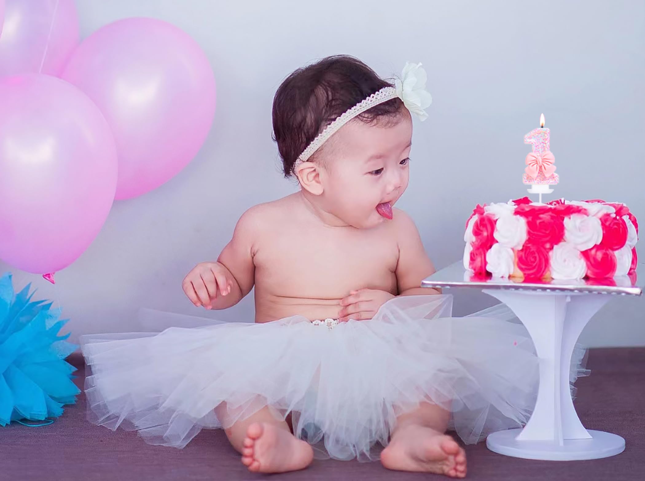 Geburtstagskerze Zahl 1, Rosa Glitzer Mit 3D-Schleife – Süße Dekoration Für Kuchen, Mottoparty & Jubiläen