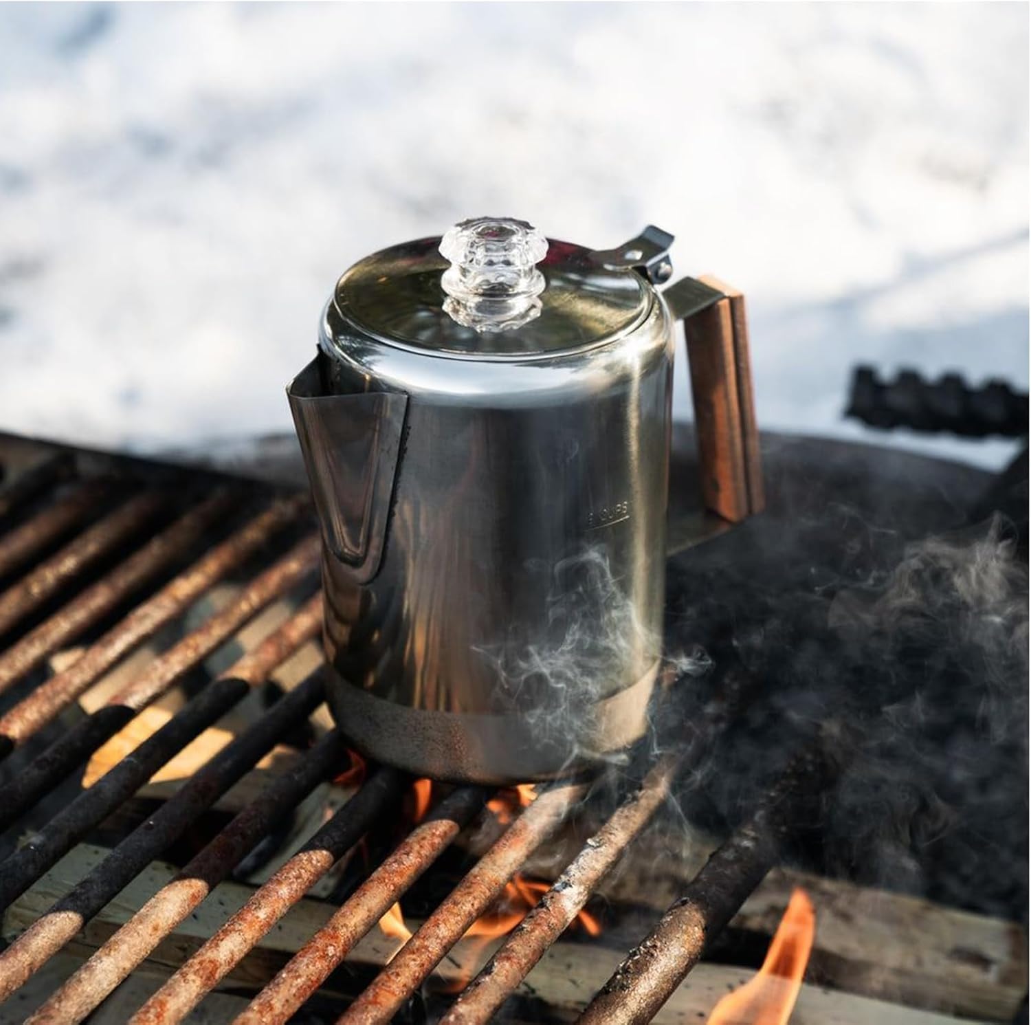 Coffee Maker, Stainless Steel Coffee Pot Camping, Stainless Steel Machine Portable Vintage Design for Commercial and Outdoor Activities