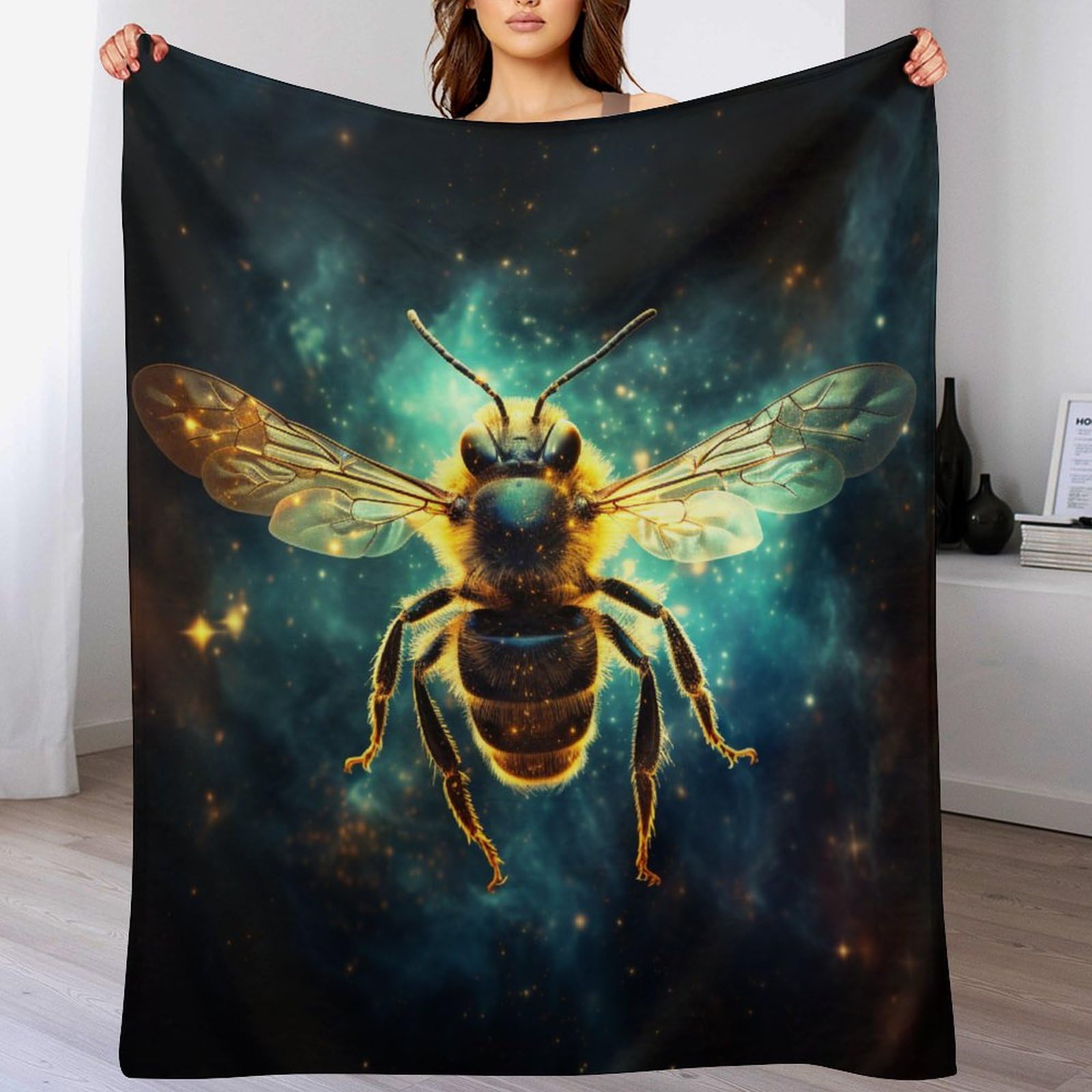 Plaid polaire abeille 130x150cm couverture légère et chaude pour lit et canapé