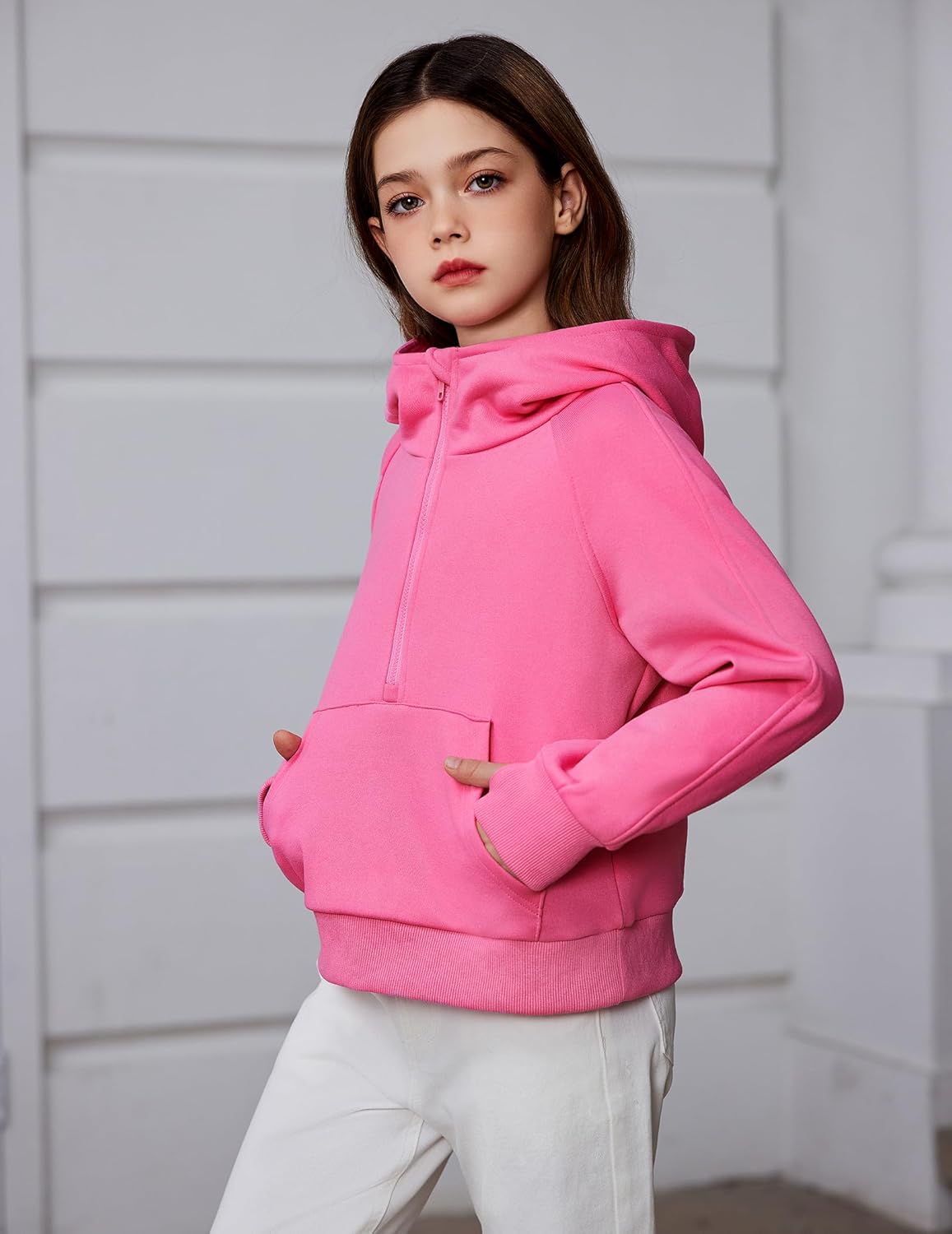 Arshiner Girls Half Zip Sweatshirt Fleece Hooded Pullover for Teen Long Sleeve Tops Fall Winter Clothes Thumb Hole - Image 4