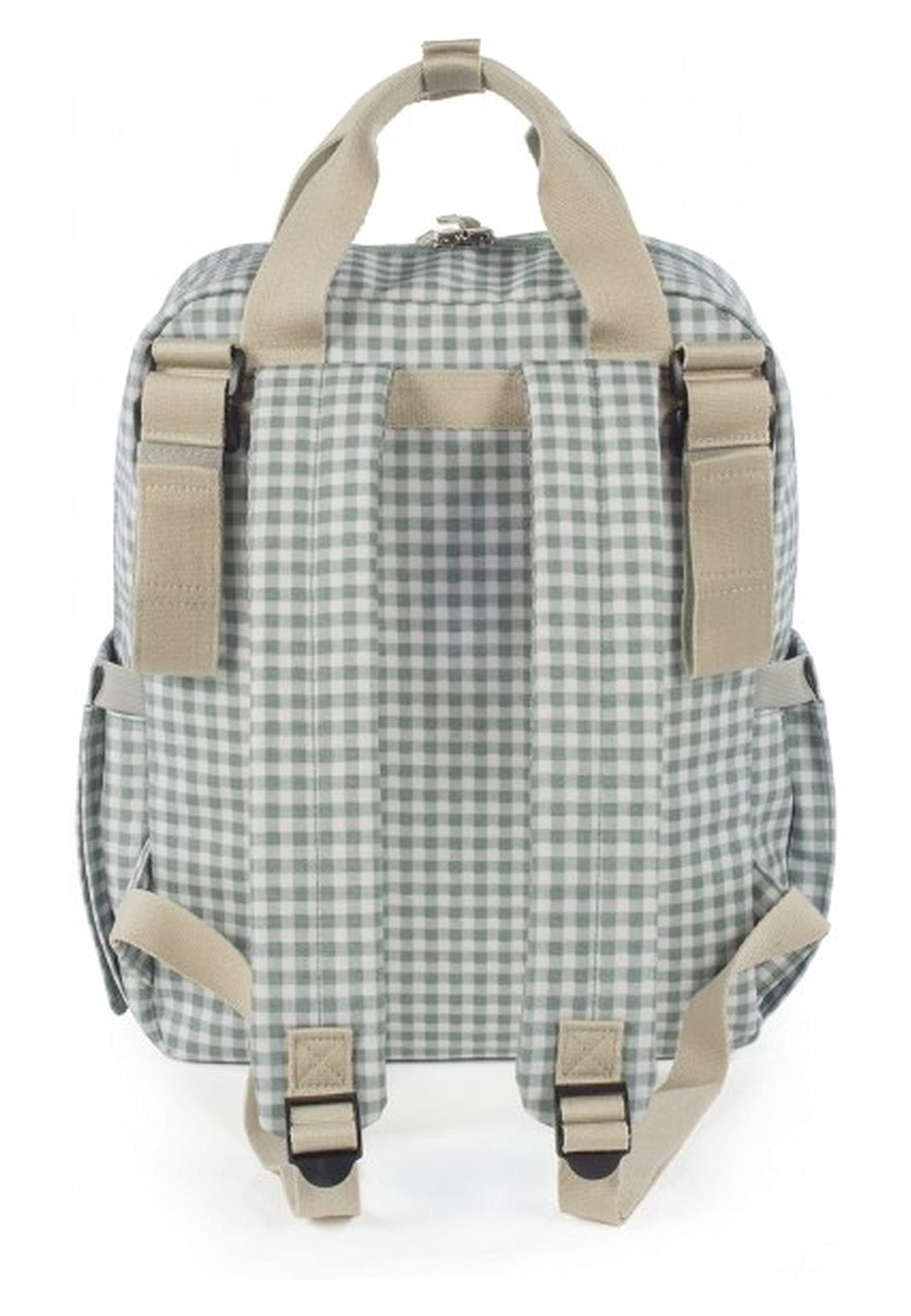 Walking Mum. Sac à dos I Love Vichy. Sac à langer polyvalent avec poignées courtes et sangles à porter sur les épaules. Dimensions : 37 x 28 x 12 cm.