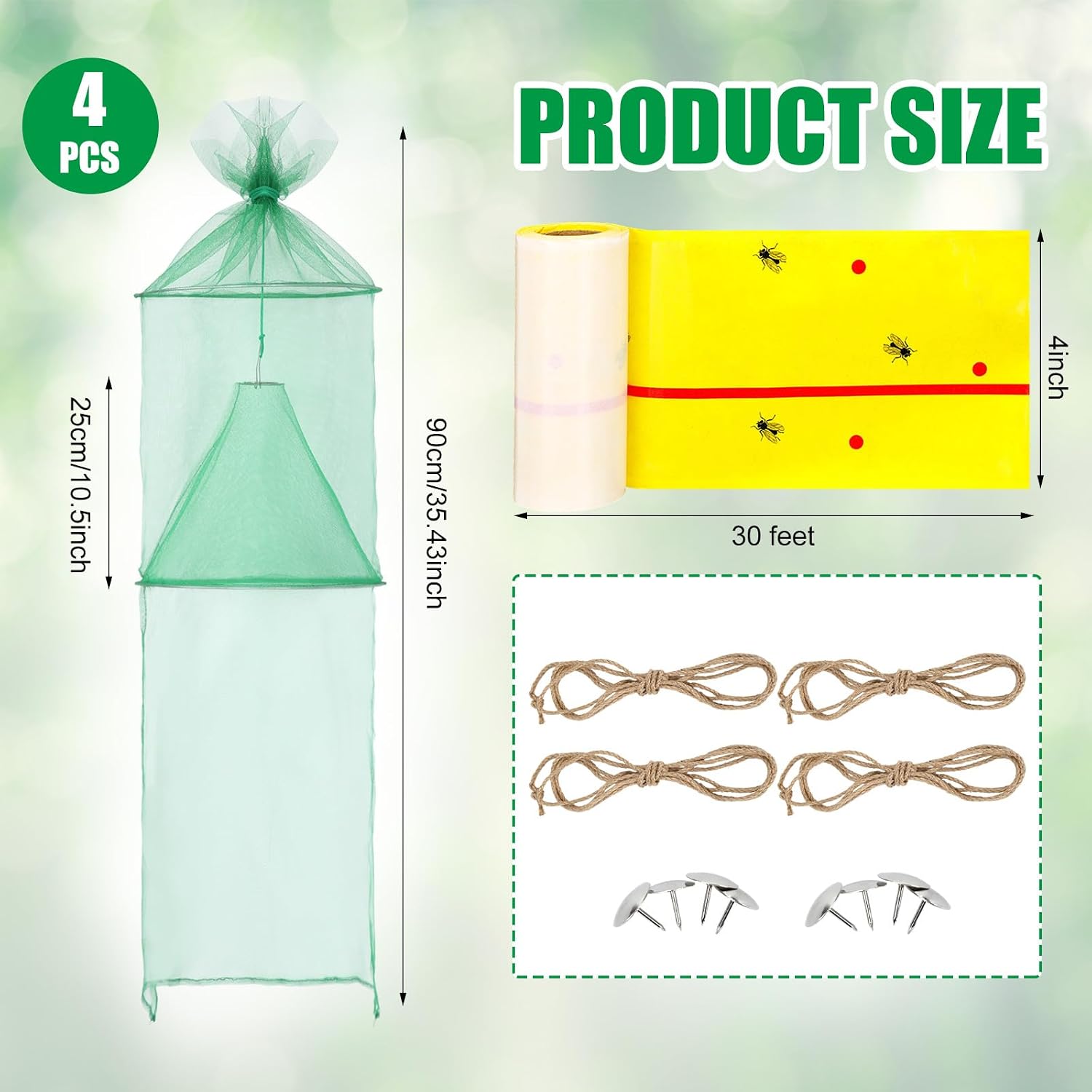 Qualirey 4 Pack Spotted Lanternfly Traps and 4 Rolls Spotted Lantern Fly Tree Tape Mesh Lantern Fly Killer with Jute Rope and Nails Effective Way to Catch Lanternflies and Nymphs Protecting Trees