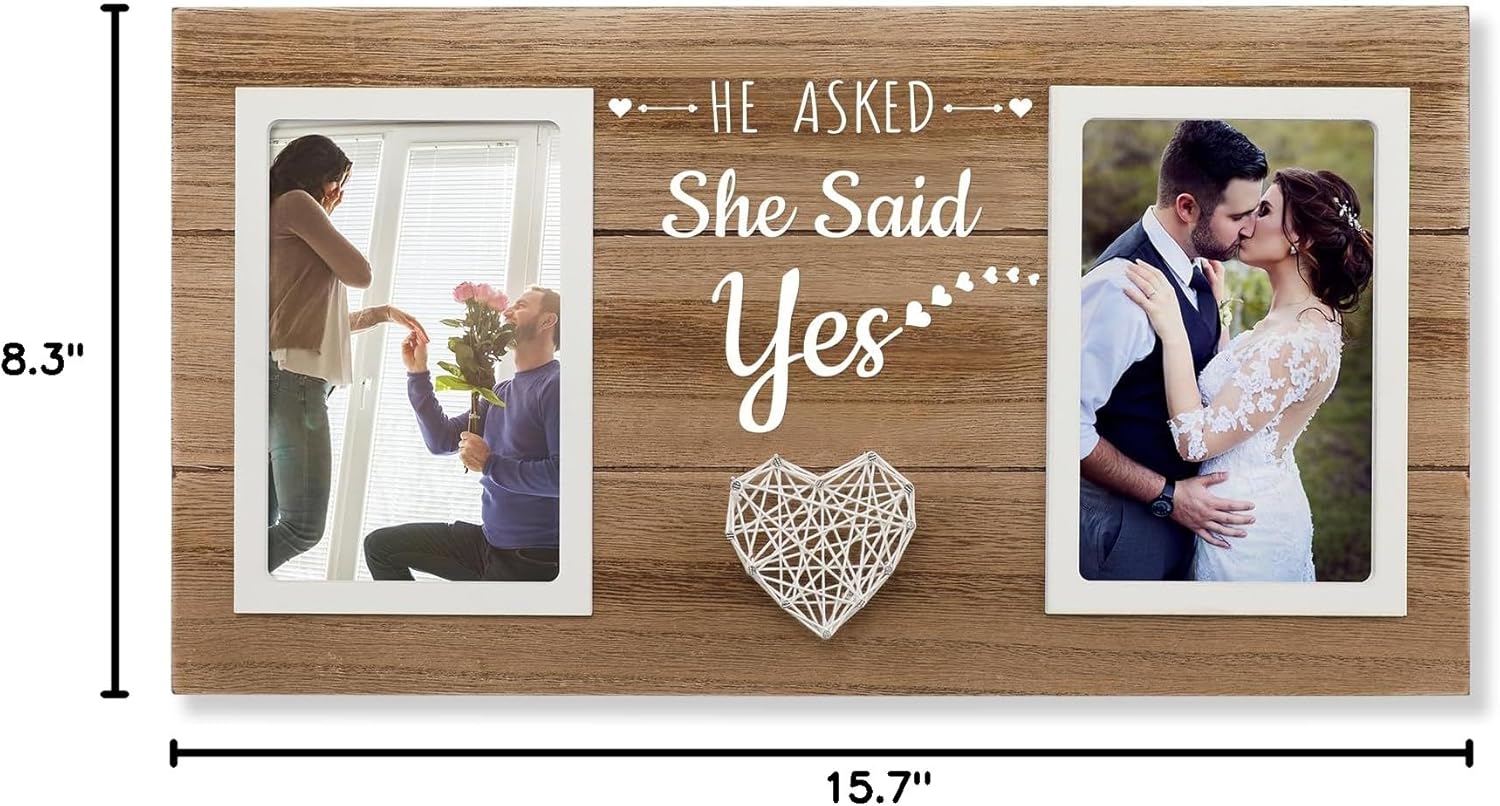 Engagement Gifts for Couples Picture Frame, He Asked She Said Yes Promposal Gifts, Engagement Gift for Her Photo Frame, Holds 2pcs 4x6 Inches Photos - Image 8