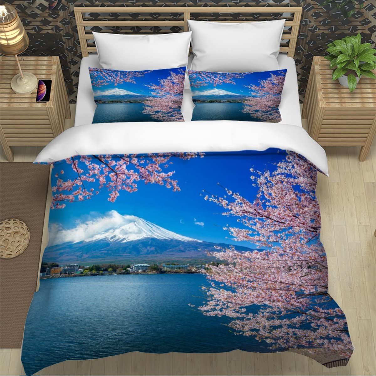Housse de Couette 140x200cm Japon Mont Fuji Parures de Lit 3 pièces