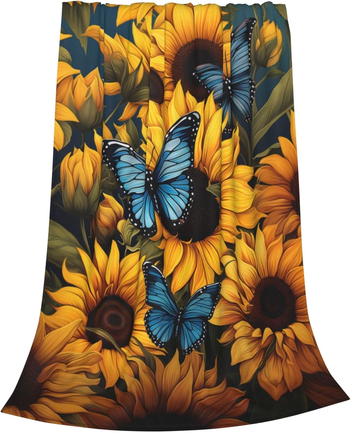 Sunflower Blue Butterfly Blanket Gifts for Grils Women Floral Flannel Throw Blankets for Home Couch Bed Sofa Soft Fuzzy Lightweight Decor All Season 50x40 Inches - Image 2