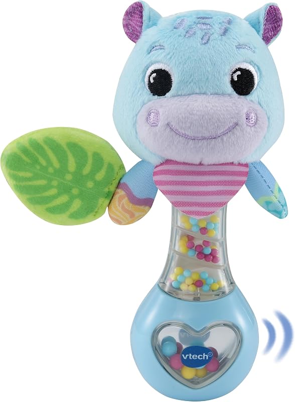 VTech Hippo Sonajero para Bebé con Colores Brillantes, Varios Materiales y Sonidos de Sonajero, Juguete Sensorial para Estimular Las Habilidades Motoras, para Bebés de 3 a 24 Meses