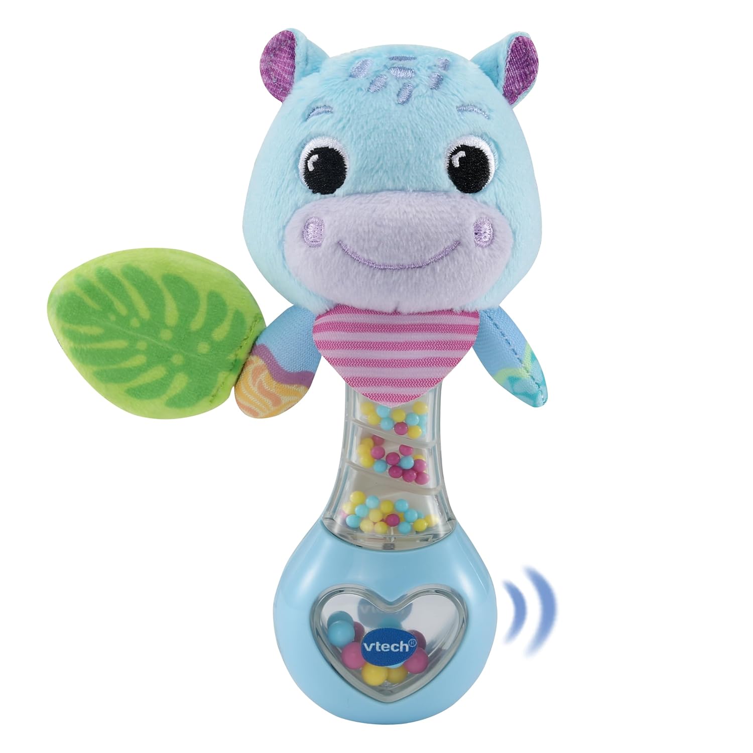 VTech Hippo Baby Rattle Toy with Bright Colors, Various Materials and Rattle Sounds, Sensory Toy to Stimulate Motor Skills, for 3-24 Months Baby