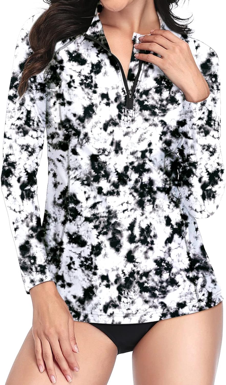 Vista 3 de Daci Women Long SleeveRashguardTop Zip FrontSwimsuits TopSun Protection Crew Neck Swim Shirt No Bottom