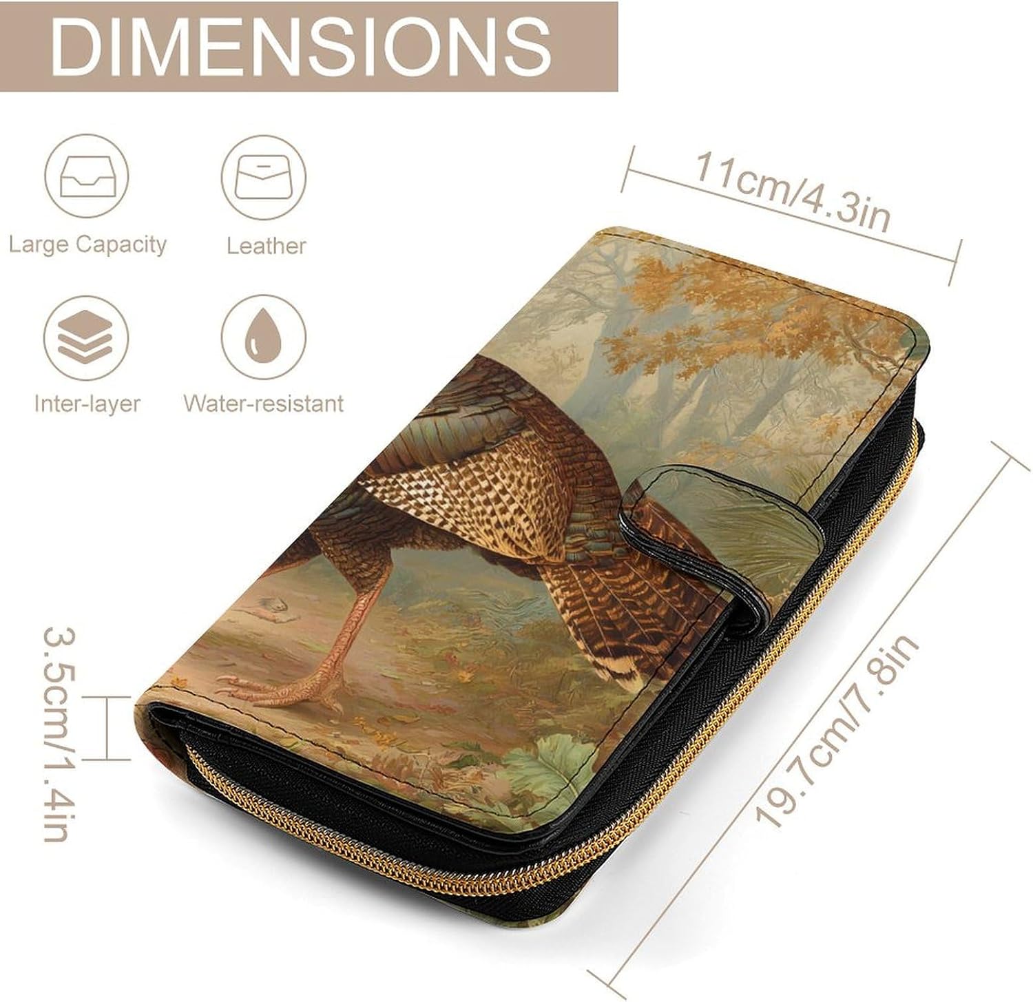 Wild Turkey Autumn Forests Clutch Purses for Women Long Wallet Coin Pouch Card Holder with ID Window
