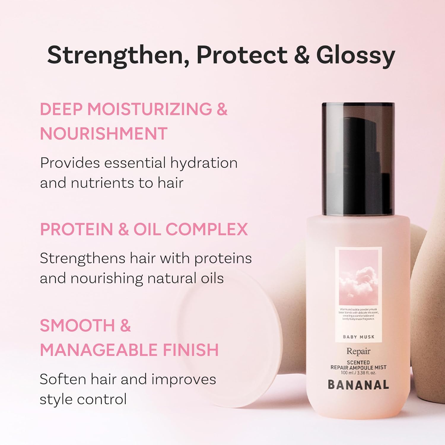 Korean Scented Hair Serum Mist – Argan Oil & Silk Protein Ampoule for Nourishing, Frizz Control, Damaged Repair & Glass Hair Shine – Baby Musk, 100ml / 3.38 fl oz - Image 3