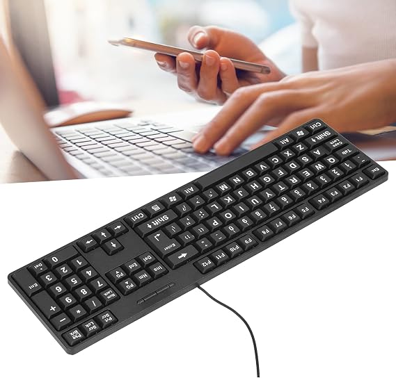 Large Print Keyboard, USB 104 Keys Oversized Big Letters Keyboard, for Elderly/Visually Impaired Low Vision Individuals/Students, for Laptops/Desktops