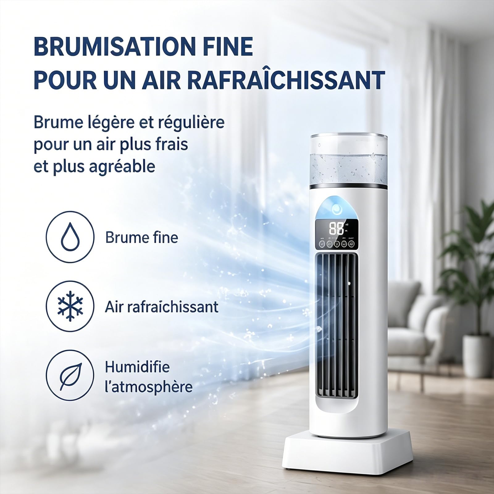 Générique Ventilateur Colonne Rafraîchissant avec Brumisateur, Silencieux 6 Vitesses Télécommande, Oscillation 110° USB Rechargeable, Réservoir d'Eau 230 ml – Pour Bureau Chambre Salon (Noir)