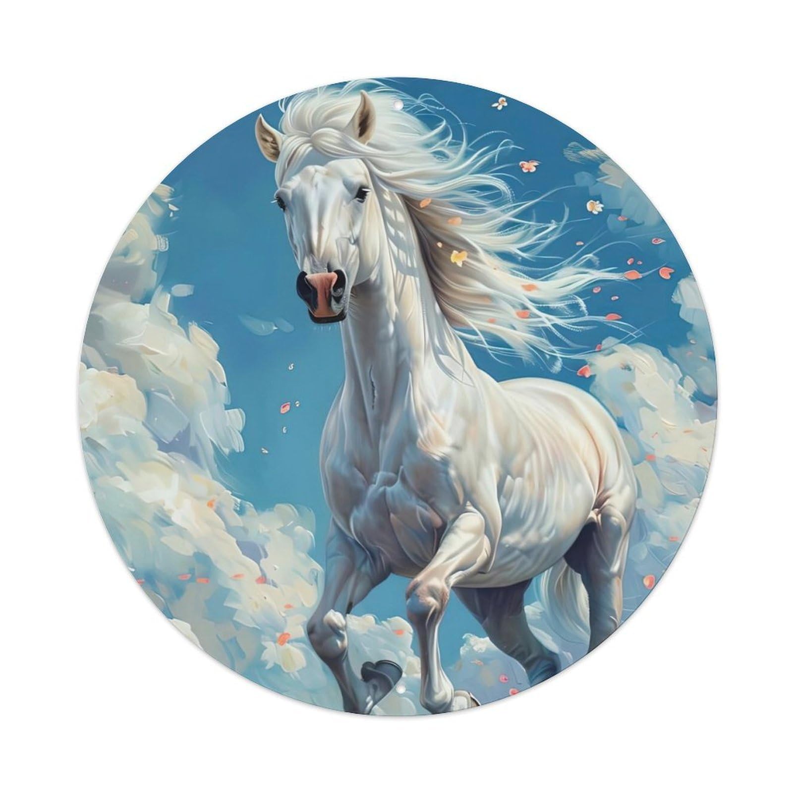 Animal Poster Horse Racing Vintage Metal Tin Sign Plaque Wall Decor for Cafe, Club, Garden Round Metal Poster 8x8Inch