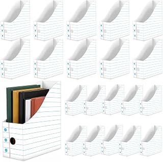 20 Pack Notebook Book Bins for Classroom Cardboard Magazine File Holders | Foldable Magazine File Organizer Box, Book Storage with Label Stickers, for Desk Shelves Home Office School Supplies