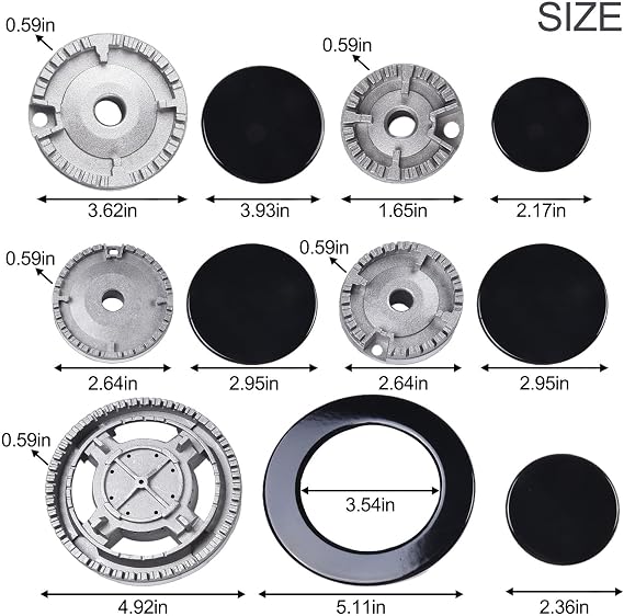 Gas Stove Burner Cap, Cooker Hat Set, Stove Handles Lid Kit, Includes Six Essential Hood Units Plus Five Efficient Burners(Flat)