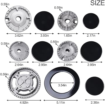 Gas Stove Burner Cap, Cooker Hat Set, Stove Handles Lid Kit, Includes Six Essential Hood Units Plus Five Efficient Burners(Flat)