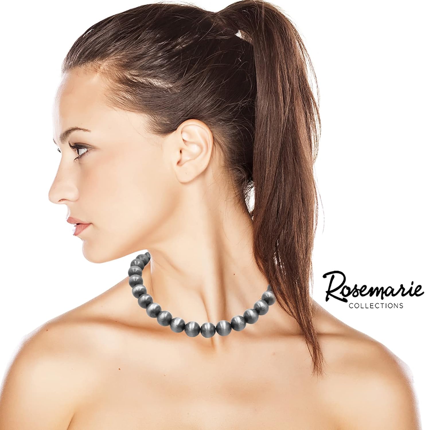 Rosemarie & Jubalee Women's Stunning Metallic Pearl Bead Strand Necklace, 16"+3" Extender