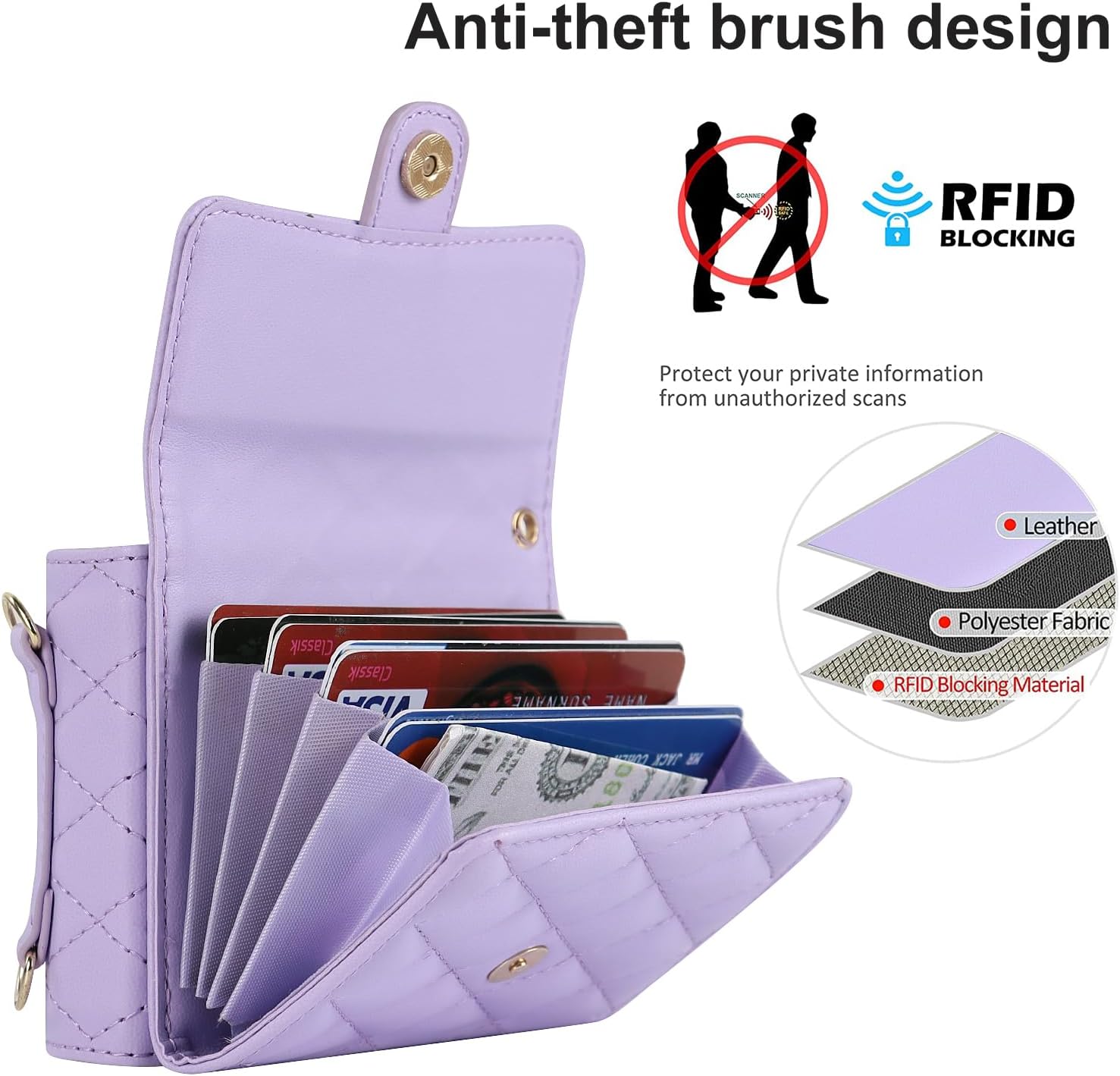 for Samsung Galaxy Z Flip 6 Crossbody Wallet Case, Stylish Purse Case with Card Holder and Shoulder Strap for Galaxy Z Flip 6 -Purple