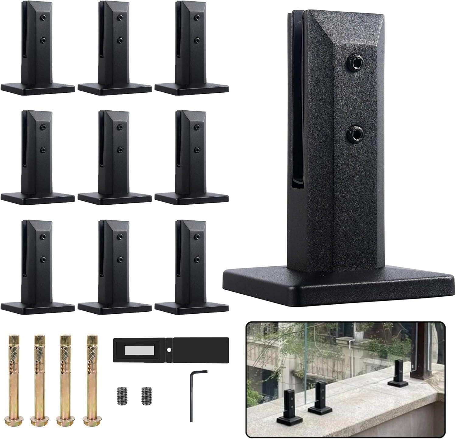 Jvfbjlf 10 Pack Glass Pool Fence Spigot Railing Clip Pool Fence Black Glass Clip For Glass Deck Stair Railing Balustrade Heavy Duty Floor Bracket Metre(160Mm)