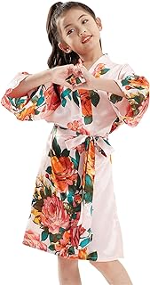 Peony Floral Silk Kimono Robe Wedding Bridesmaid Robes Dressing Gown Nightgown for Girls