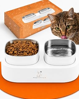 Pretty Paw Katzennapf Erhöht mit 2 Edelstahl Schalen, Weiß