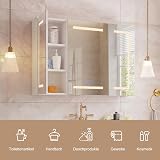 PerGar Armadietto a specchio da bagno con illuminazione a LED, 3 ante, antiappannamento e mensola regolabile, 3 temperature di colore dimmerabili, design moderno, bianco - 7