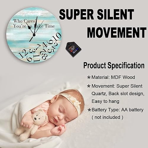 Miniatura 3 de Generic Reloj de pared vintage de grano de madera verde azulado de 15 pulgadas, silencioso, funciona con pilas, perfecto para cocina, sala de estar,