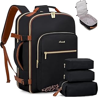 Travel Backpack for Women & Men 40L,Airline Approved Carry On Backpack Travel Essentials,TSA Carry on Luggage,Waterproof Personal Item Travel Bag Suitcase,3 Packing Cubes,Black-Leopard print