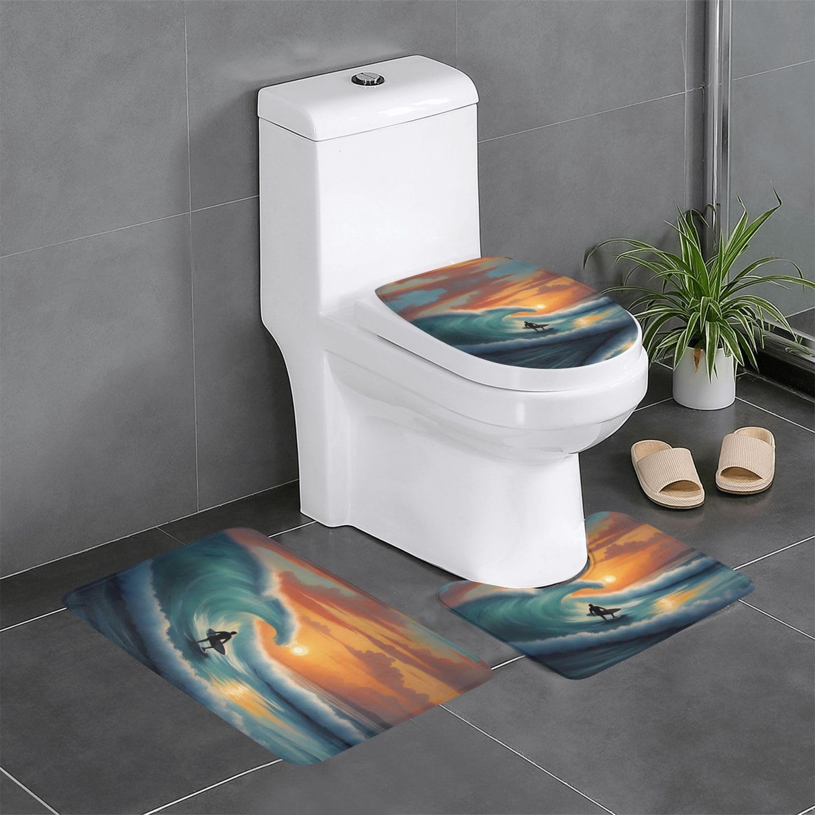 Tapis de salle de bain de qualité supérieure à motif paysage marin lot de 3
