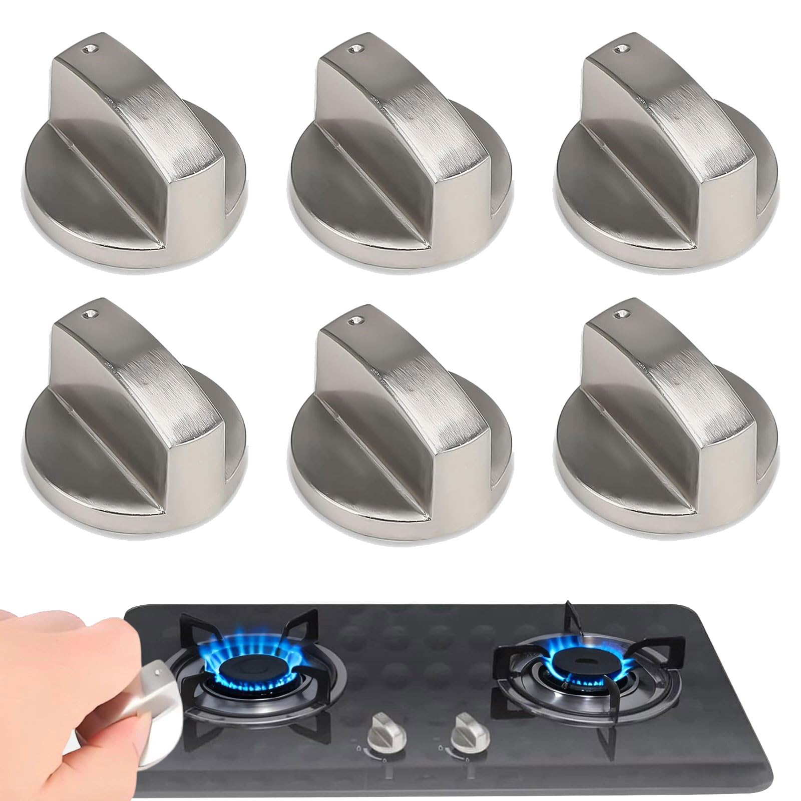 6 Pcs Cooker Knobs Gas Stove Knob 6MM Universal Cooker Knobs Replacement Set Silver Gas Hob Knobs Control Locks Durable Metal Surface Switch Control Stove Adaptors Knobs for Hobs,Cooker & Ovens (B)