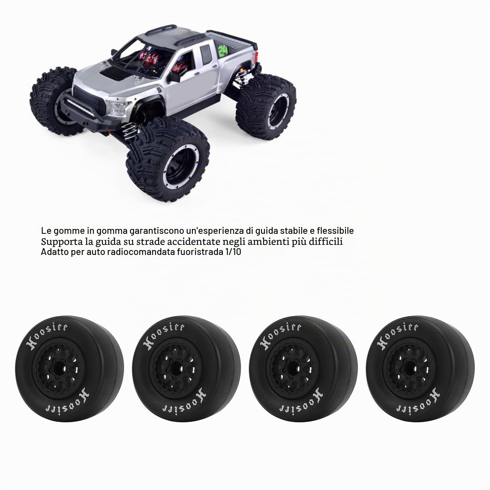 HERCHR 4 Pezzi Pneumatici in Gomma Ruote da 102 Mm E Cerchioni con Mozzo Esagonale da 12 Mm Compatibili con 1/10 Fuoristrada Telecomando Auto RC Fuoristrada